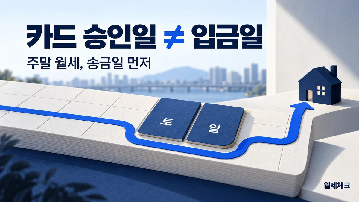 카드 승인일과 실제 송금일 사이 주말이 놓인 일정 경로